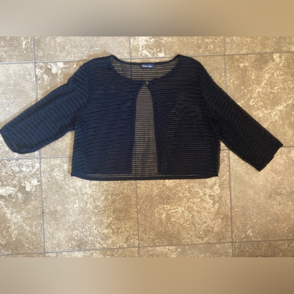 Black Sheer Knit Sweater Long Sleeve Loose Fit One Button - Picture 3 of 6